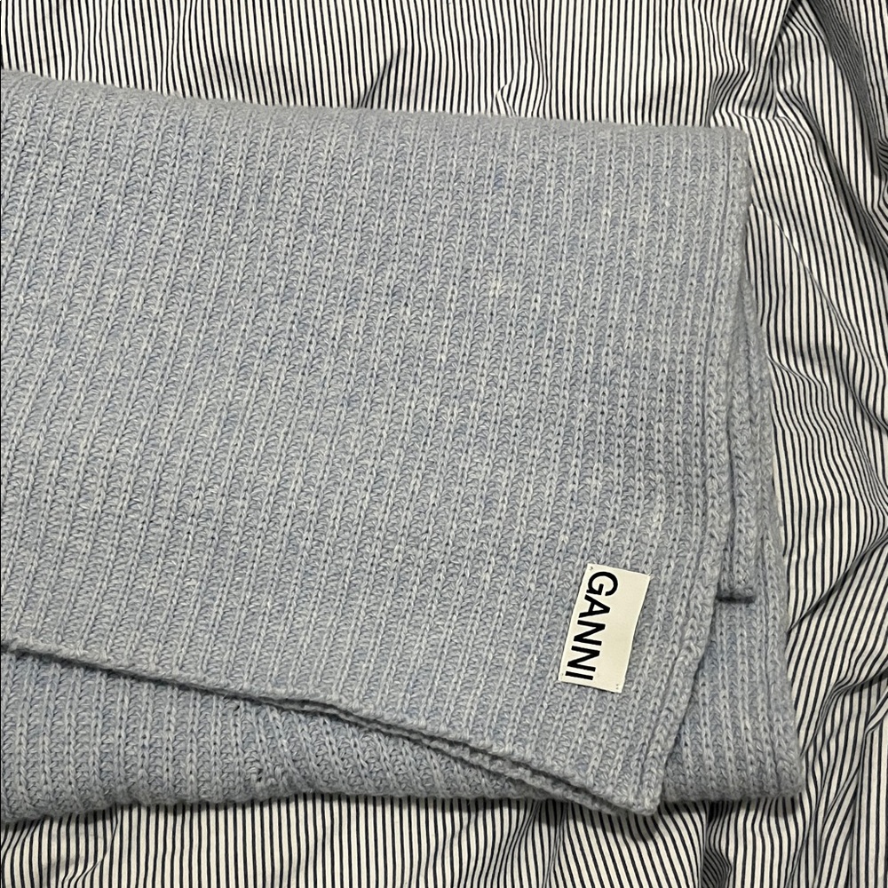 Ganni Wool Knit Scarf Baby Blue